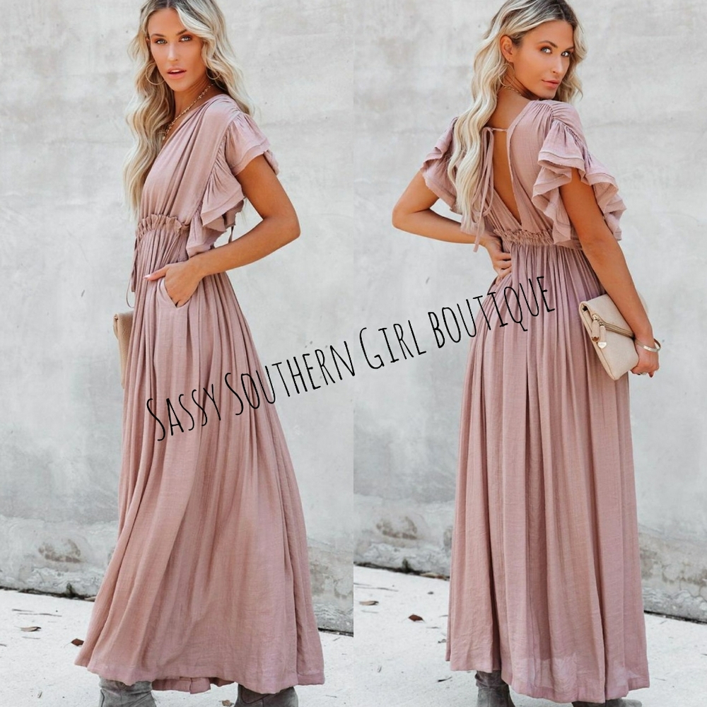 🆕⭐ Boho Blush Mauve pink flowy button down maxi dress - Picture 9 of 14